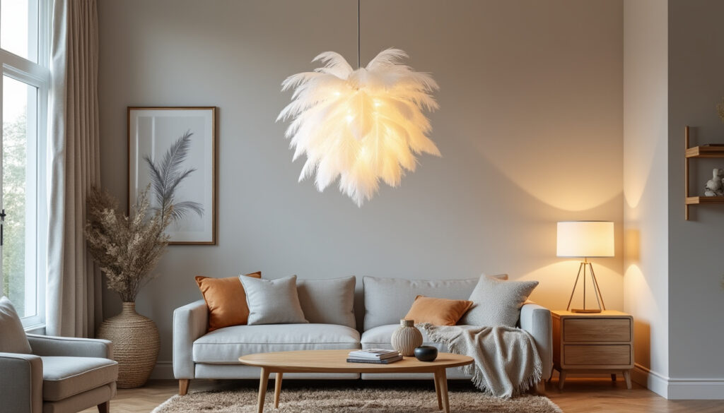découvrez nos lustres plume pas chers : des suspensions légères et tendance pour apporter douceur et élégance à votre décoration intérieure.