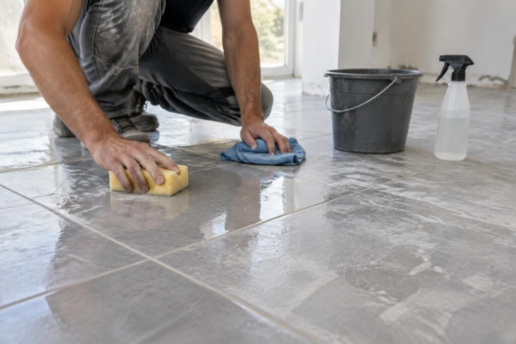 découvrez comment nettoyer efficacement la laitance et le voile blanc sur un carrelage neuf, sans abîmer ses surfaces.