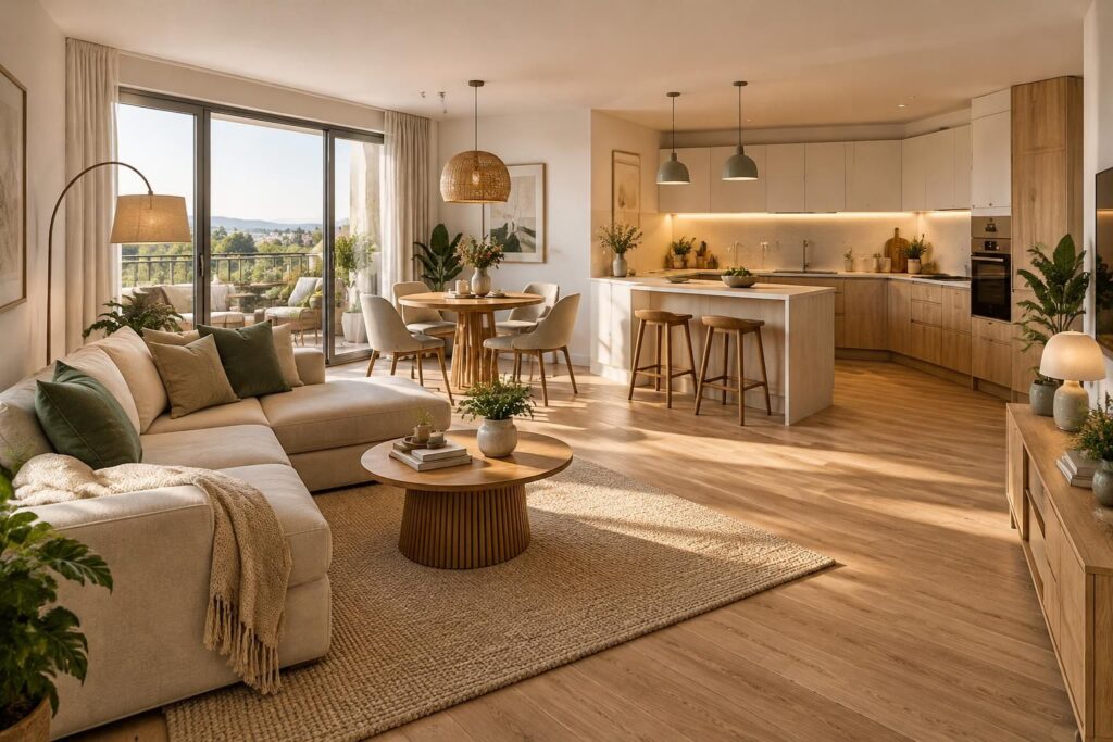 découvrez des idées d’aménagement pour optimiser un salon-séjour avec cuisine ouverte de 40 m² : agencement, circulation, rangements et décoration.